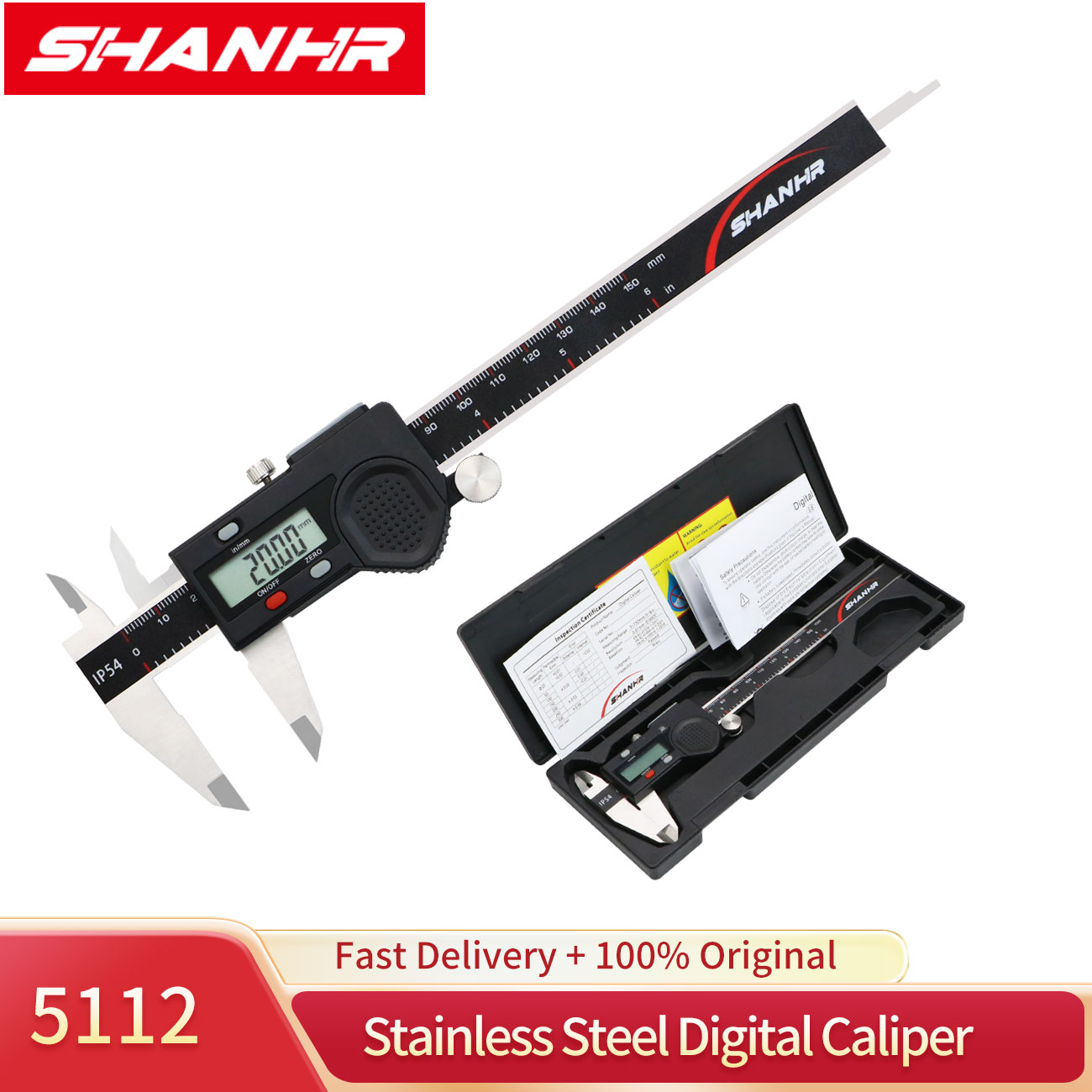 Digital Caliper 150Mm Stainless Steel - เวอร์เนียร์คาลิปเปอร์อิเล็กทรอนิกส์ SHANHR 150 มม. เวอร์เนียร์คาลิปเปอร์ดิจิตอล ไมโครมิเตอร์